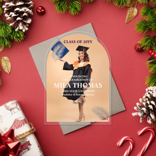 Elegant Tropisch Laat Afstuderen Foto Acryl In Acryl Uitnodigingen (Insity (Feestdagen))