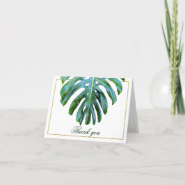 Elegant Tropisch Monstera Leaf Gold Beach Wedding Bedankkaart