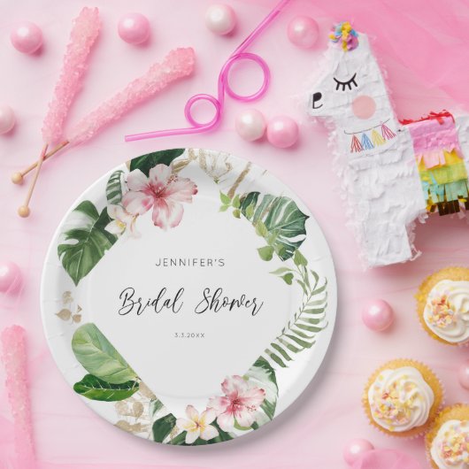 Elegant tropisch monstera vrijgezellenfeest papieren bordje (Feest)