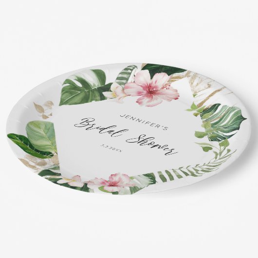 Elegant tropisch monstera vrijgezellenfeest papieren bordje (Gekanteld)