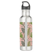 Elegant Tropisch Roze Bloemen Botanisch Monogram Waterfles (Achterkant)