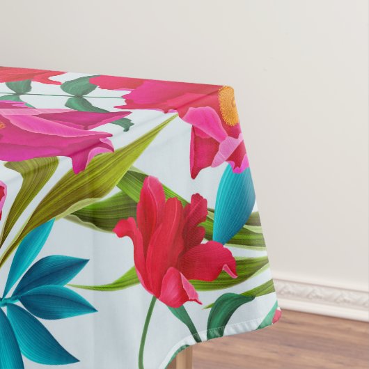 Elegant tropisch roze en rode bloemen tafelkleed (Voorbeeld)