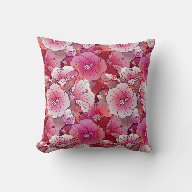 Elegant tropisch roze en witte hibiscus bloem kussen (Voorkant)