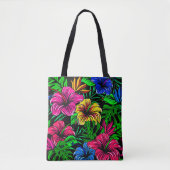 Elegant Tropisch Roze Rood Blauw Hibiscus Bloem Tote Bag (Voorkant)