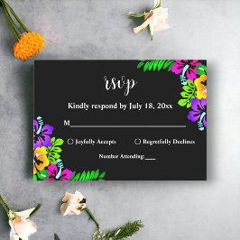 Elegant Tropisch Rustiek Boho Zwart Bloemen Bruilo RSVP Kaartje