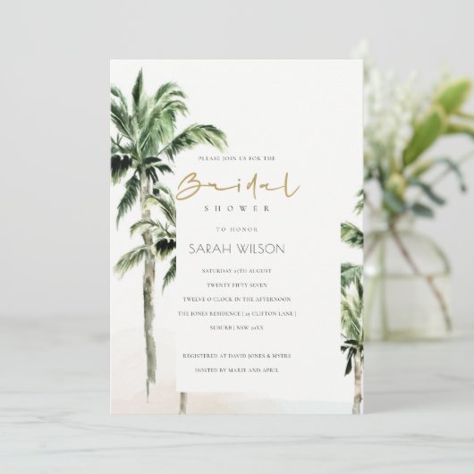 Elegant tropisch strand palmbomen Vrijgezellenfees Kaart (Staand voorkant)