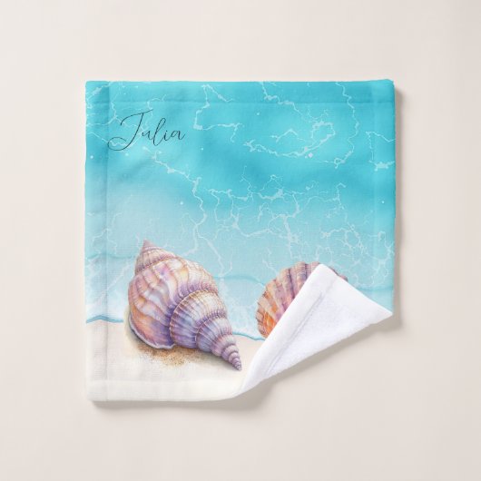 Elegant Tropisch Strand Zeeschelpen Nautische Pare Bad Handdoek (Wasdoekje)