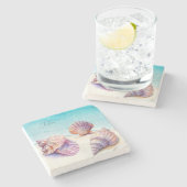 Elegant Tropisch Strand Zeeschelpen Nautische Pare Stenen Onderzetter (Zijkant)