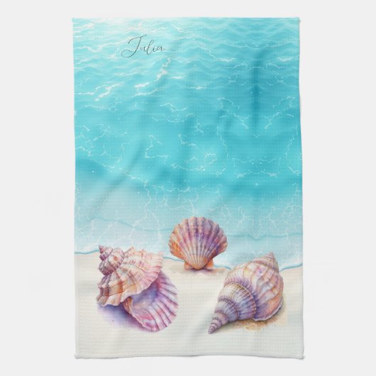 Elegant Tropisch Strand Zeeschelpen Nautische Pare Theedoek (Verticaal)