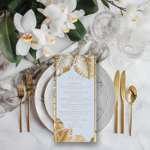 Elegant Tropisch Verguld Goud Monstera Bruiloft Menu