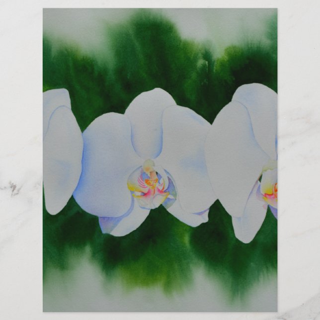 Elegant tropisch wit waterverf orchidee schilderij (Voorkant)