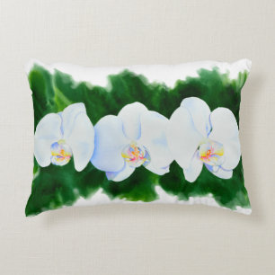 Elegant tropisch wit waterverf orchidee schilderij accent kussen
