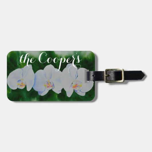 Elegant tropisch wit waterverf orchidee schilderij bagagelabel (Voorkant horizontaal)
