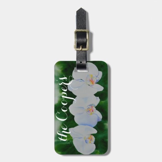 Elegant tropisch wit waterverf orchidee schilderij bagagelabel (Voorkant verticaal)