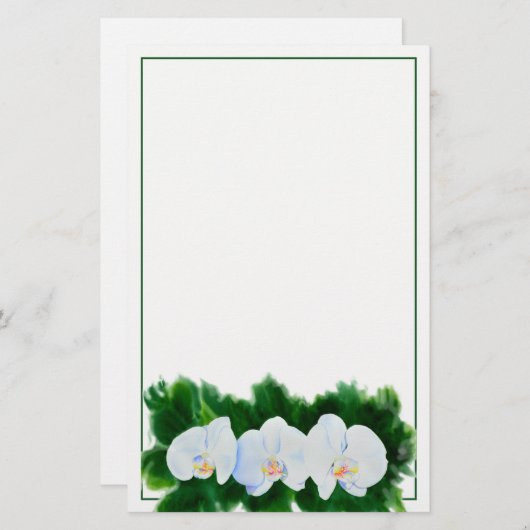 Elegant tropisch wit waterverf orchidee schilderij briefpapier (Voorkant / Achterkant)