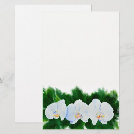 Elegant tropisch wit waterverf orchidee schilderij briefpapier (Voorkant / Achterkant)