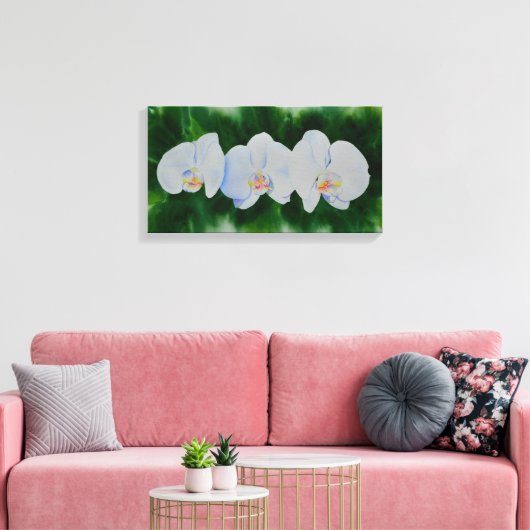Elegant tropisch wit waterverf orchidee schilderij canvas afdruk (Insitu (Woonkamer))