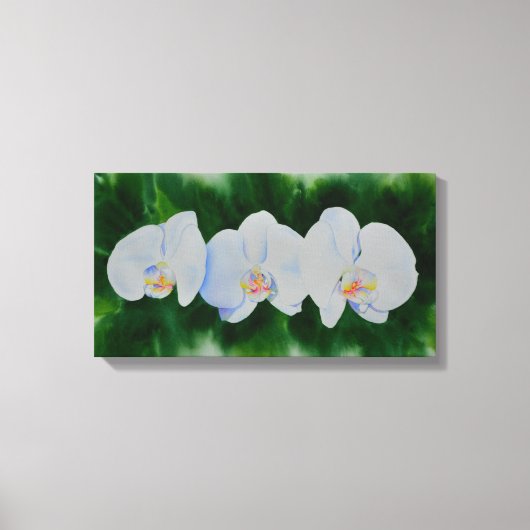 Elegant tropisch wit waterverf orchidee schilderij canvas afdruk (Voorkant)