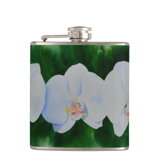 Elegant tropisch wit waterverf orchidee schilderij heupfles (Voorkant)
