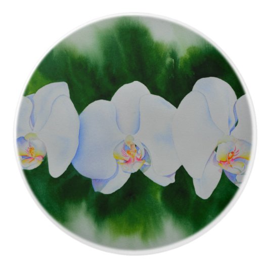 Elegant tropisch wit waterverf orchidee schilderij keramische knop (Voorkant)