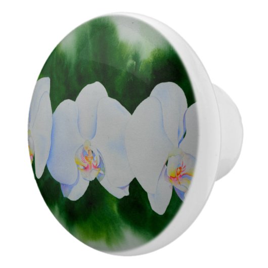 Elegant tropisch wit waterverf orchidee schilderij keramische knop (Rechts)