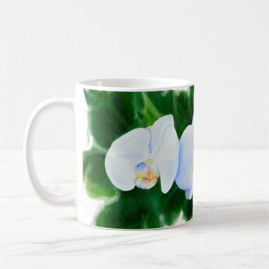 Elegant tropisch wit waterverf orchidee schilderij koffiemok (Links)