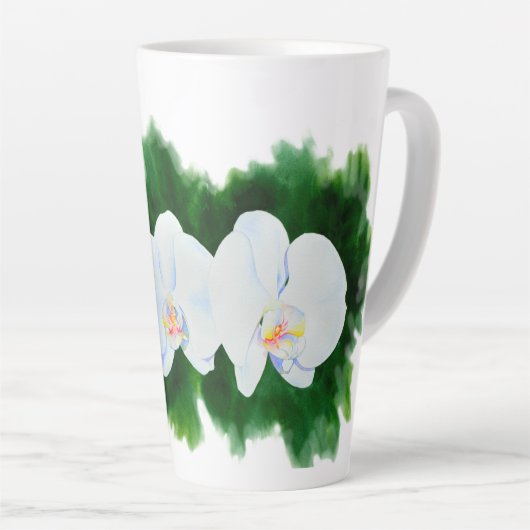 Elegant tropisch wit waterverf orchidee schilderij latte mok (Rechterhoek)