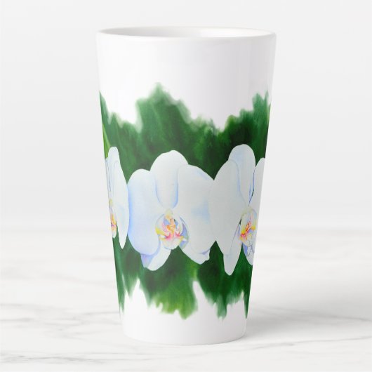 Elegant tropisch wit waterverf orchidee schilderij latte mok (Voorkant)