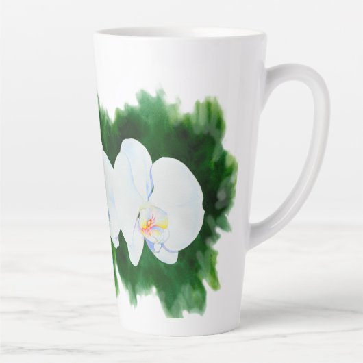 Elegant tropisch wit waterverf orchidee schilderij latte mok (Rechts)