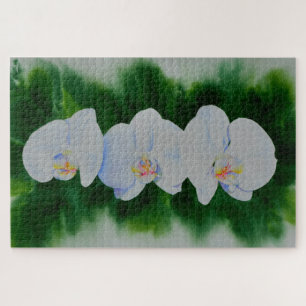 Elegant tropisch wit waterverf orchidee schilderij legpuzzel