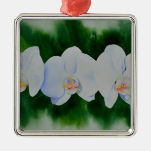 Elegant tropisch wit waterverf orchidee schilderij metalen ornament