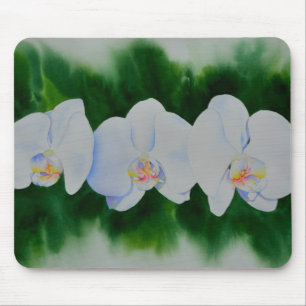 Elegant tropisch wit waterverf orchidee schilderij muismat