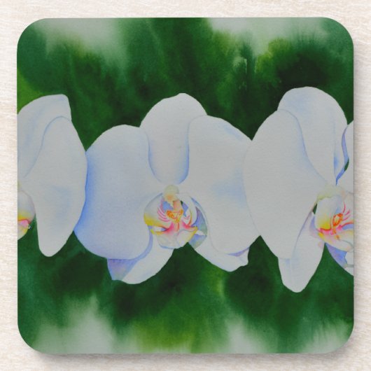 Elegant tropisch wit waterverf orchidee schilderij onderzetter (Voorkant)