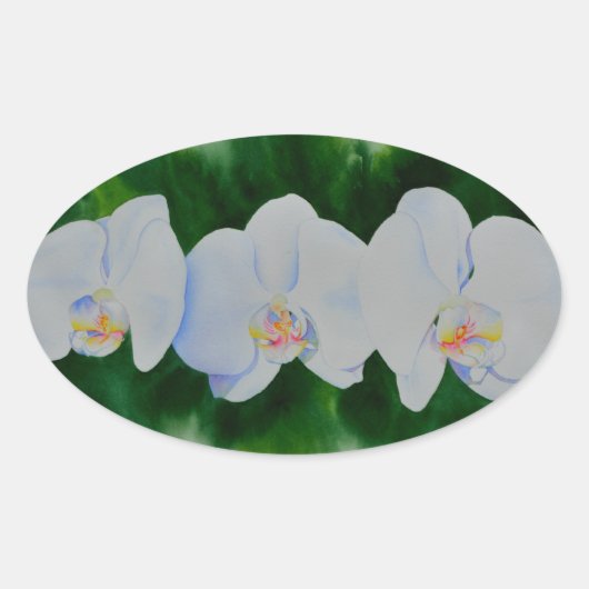 Elegant tropisch wit waterverf orchidee schilderij ovale sticker (Voorkant)