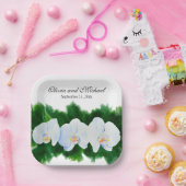 Elegant tropisch wit waterverf orchidee schilderij papieren bordje (Feest)