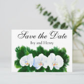 Elegant tropisch wit waterverf orchidee schilderij save the date (Staand voorkant)
