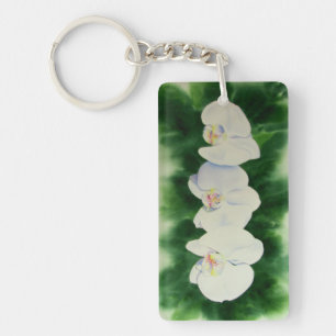 Elegant tropisch wit waterverf orchidee schilderij sleutelhanger