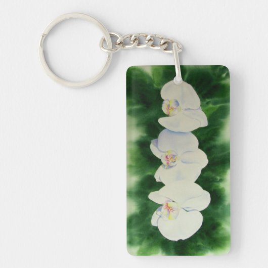 Elegant tropisch wit waterverf orchidee schilderij sleutelhanger (Voorkant)