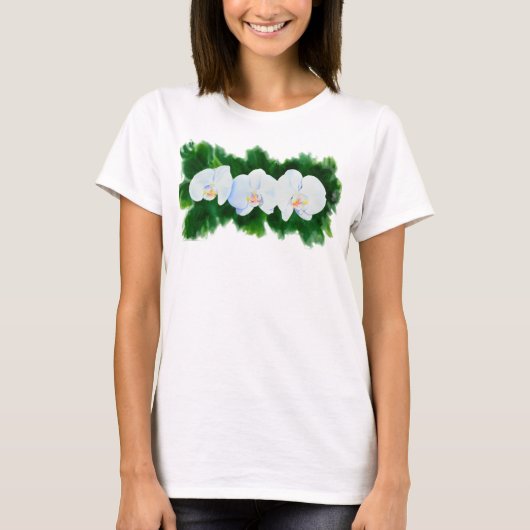 Elegant tropisch wit waterverf orchidee schilderij t-shirt (Voorkant)