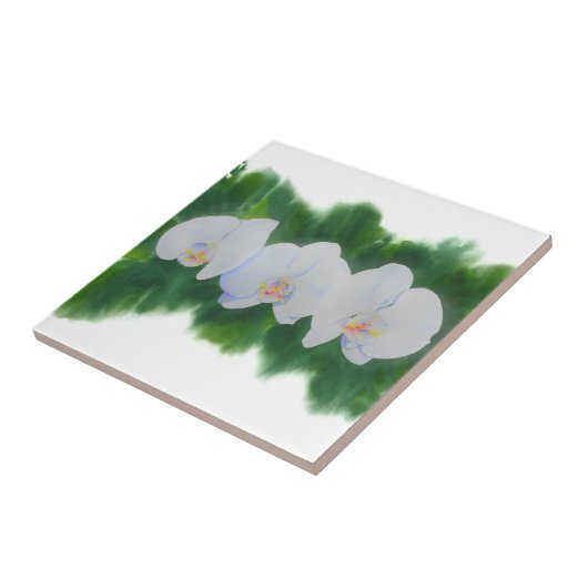 Elegant tropisch wit waterverf orchidee schilderij tegeltje (Zijkant)
