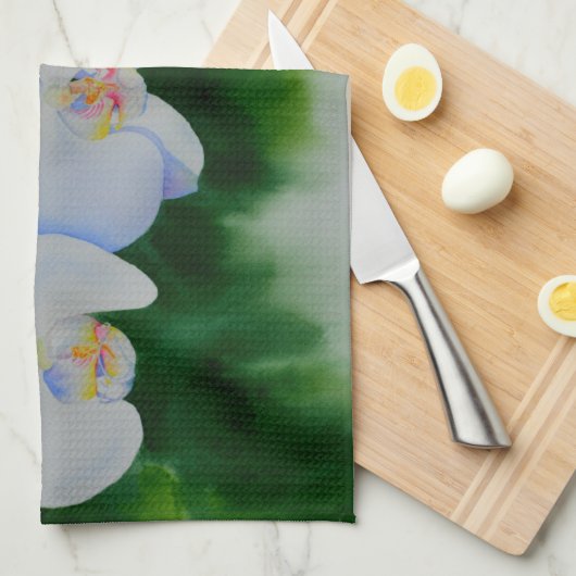 Elegant tropisch wit waterverf orchidee schilderij theedoek (Quarter Fold)