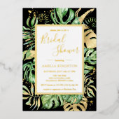 Elegant Tropisch Zwart & Gold Modern Vrijgezellenf Folie Uitnodiging (Voorkant)