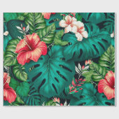Elegant Tropische Bladeren en Hibiscus Flowers | Cadeaupapier (Vlak)