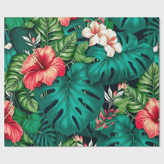 Elegant Tropische Bladeren en Hibiscus Flowers | Cadeaupapier (Vlak)