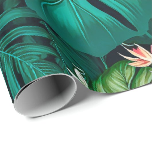 Elegant Tropische Bladeren en Hibiscus Flowers | Cadeaupapier (Rol Hoek)