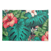 Elegant Tropische Bladeren en Hibiscus Flowers | Kussensloop (Achterkant-Links)