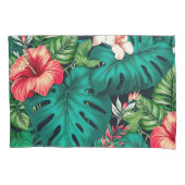 Elegant Tropische Bladeren en Hibiscus Flowers | Kussensloop (Voorkant-Links)