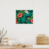 Elegant Tropische Bladeren en Hibiscus Flowers | Poster (Keuken)