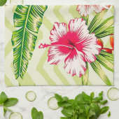 Elegant Tropische Bladeren en Hibiscus Flowers | Theedoek (Gevouwen)