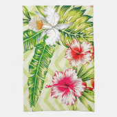 Elegant Tropische Bladeren en Hibiscus Flowers | Theedoek (Verticaal)
